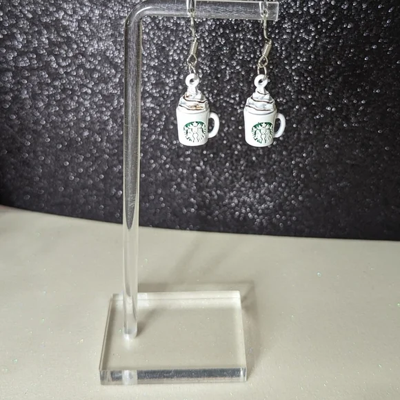 Coffee with whipped cream white drop earrings - Picture 4 of 7